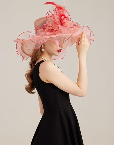 قبعة Kentucky Derby Church Dress للنساء ذات حافة واسعة وزهرة على شكل زهرة لحفلات الزفاف 02-أخضر in Kuwait