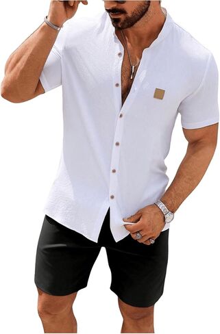 SOLY HUX Men's Casual Tracksuit Button Down Shirt and Drawstring Waist Short Sets Summer 2 Piece Outfits in Kuwait