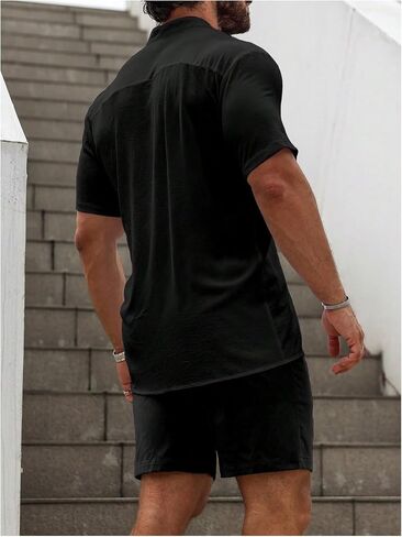 SOLY HUX Men's Casual Tracksuit Button Down Shirt and Drawstring Waist Short Sets Summer 2 Piece Outfits in Kuwait