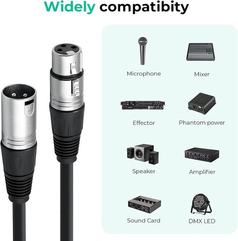 2 Packs XLR Cables 10FT, Balanced Microphone Cable with 3-Pin XLR Male to Female Mic Speaker Cable, Mic Cord, XLR Speaker Cables for Mic Mixer, Recording Studio, Podcast, Black in Saudi Arabia