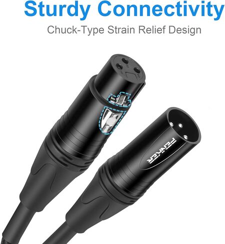 كابل XLR، كابل ميكروفون بطول 20 قدم، سلك ميكروفون متوازن XLR ذكر إلى أنثى 3 دبابيس، سلك ميكروفون قصير بطول 20 قدم (أسود) in Kuwait