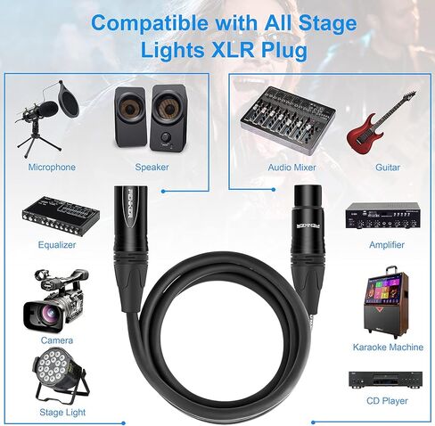 كابل XLR، كابل ميكروفون بطول 20 قدم، سلك ميكروفون متوازن XLR ذكر إلى أنثى 3 دبابيس، سلك ميكروفون قصير بطول 20 قدم (أسود) in Kuwait