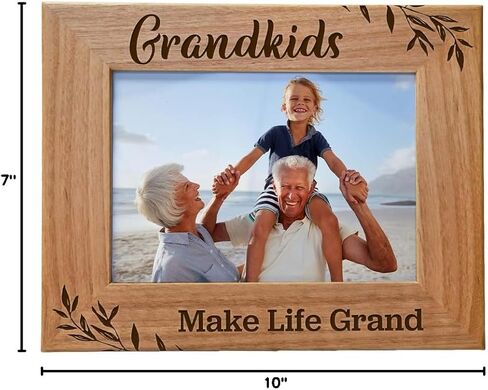 CEDAR CRATE MARKET Grandkids Make Life Grand, Engraved Natural Wood Photo Frame for Grandparents, Grandparent's Day, Grandma Gift, Grandpa Gift (4x6 Horizontal) in Kuwait