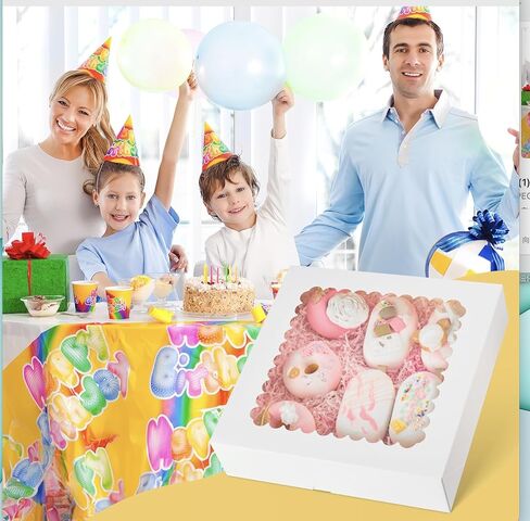 HANSGO 7 قطع من صناديق الفطائر، 10 × 10 × 2.5 بوصة، صناديق الدونات، صناديق مخبوزات بنية مع صناديق معالجة النوافذ، صناديق البسكويت للفطائر والمعجنات والكعك والكعك in Kuwait