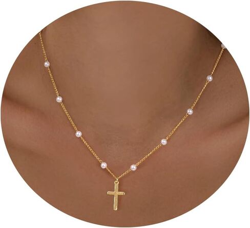 GolbalJew Cute Necklace for Women Girls 18K Gold Plated Dainty Pearl Chain Choker Necklaces Trendy Jewelry Gift in Saudi Arabia