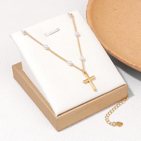 GolbalJew Cute Necklace for Women Girls 18K Gold Plated Dainty Pearl Chain Choker Necklaces Trendy Jewelry Gift in Saudi Arabia