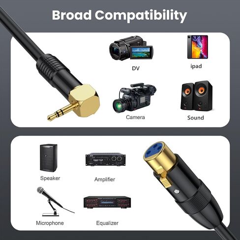 كابل ميكروفون بزاوية يمنى 90 درجة 3.5 مم إلى XLR، كابل مقبس XLR إلى 3.5 مم، محول سلك مكبر صوت Aux 1/8 بوصة إلى XLR أنثى لأجهزة الكمبيوتر المحمول، والكاميرا، والصوت، وDV (1.8 متر) in Saudi Arabia