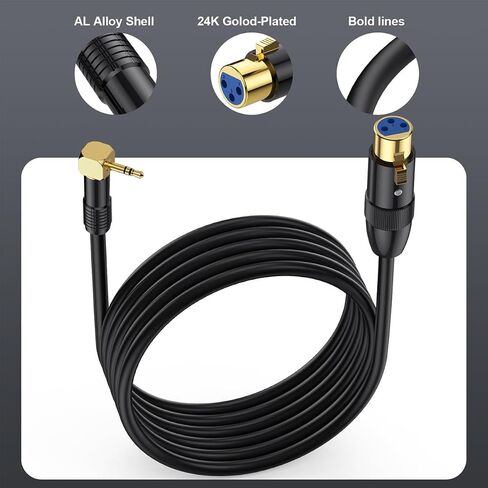 كابل ميكروفون بزاوية يمنى 90 درجة 3.5 مم إلى XLR، كابل مقبس XLR إلى 3.5 مم، محول سلك مكبر صوت Aux 1/8 بوصة إلى XLR أنثى لأجهزة الكمبيوتر المحمول، والكاميرا، والصوت، وDV (1.8 متر) in Saudi Arabia