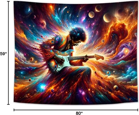 riplox Blacklight UV Reactive Artist with guitar playing rock concert tapestry,Space tapestries for art Wall Hanging Living Room Dorm Dark party backdrop Décor (59"x51") in Saudi Arabia