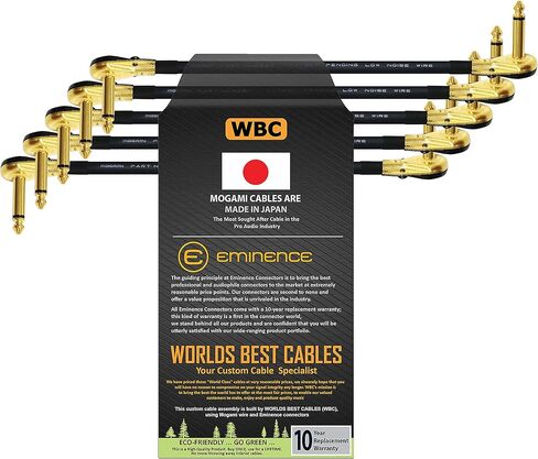WORLDS BEST CABLES 5 Units - 2 Foot - S-Shaped Pedal, Effects, Patch, Instrument Cable Custom Made Made Using Mogami 2524 Wire and Eminence Gold Plated (6.35mm) R/A Pancake Type Connectors in Saudi Arabia