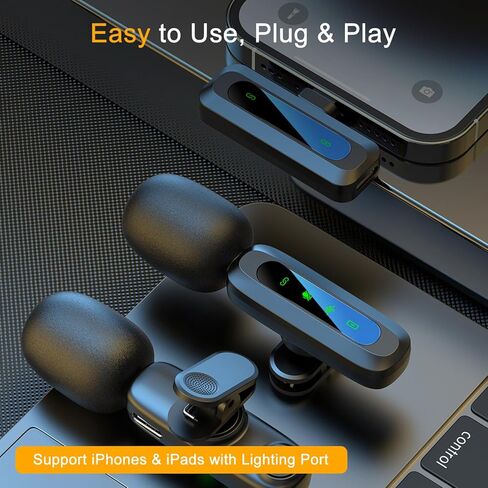 ميكروفون لافالير لاسلكي لأجهزة iPhone/iPad مع منفذ إضاءة، ميكروفون صغير ذكي لإلغاء الضوضاء، ميكروفون لاسلكي لتسجيل الفيديو ومدونة الفيديو ويوتيوب وتيك توك in Kuwait