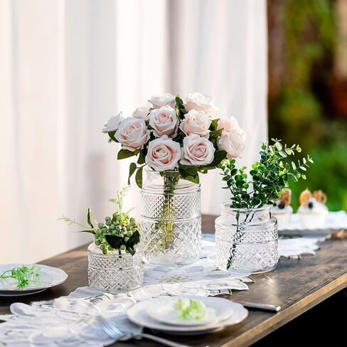 Glasseam Vintage Glass Flower Vases: Rustic Large Clear Vase Embossed Crystal Vases for Flowers Wide Mouth Vase Decorative Boho Vases for Decor Wedding Table Centrepiece Dining Room Height 7.87'' in Saudi Arabia