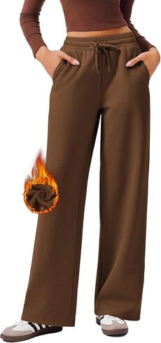 PINSPARK Womens Fleece Wide Leg Sweatpants High Waisted Athletic Sweat Pants Winter Baggy Workout Pant with Pocket in Saudi Arabia