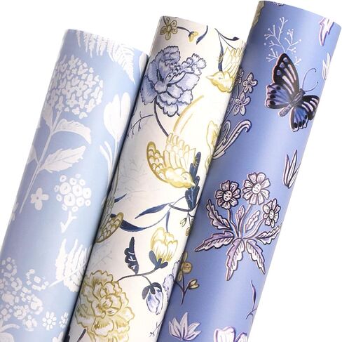 Ribbli Floral Birthday Wrapping Paper Mini Roll, 3 Rolls Sage Green Vintage Flower Mother’s Day Gift Wrap for Women Girl Friend Wedding - 17 inch x 120 inch(10feet) Per Roll in Kuwait
