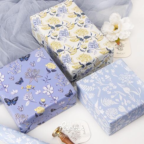 Ribbli Floral Birthday Wrapping Paper Mini Roll, 3 Rolls Sage Green Vintage Flower Mother’s Day Gift Wrap for Women Girl Friend Wedding - 17 inch x 120 inch(10feet) Per Roll in Kuwait