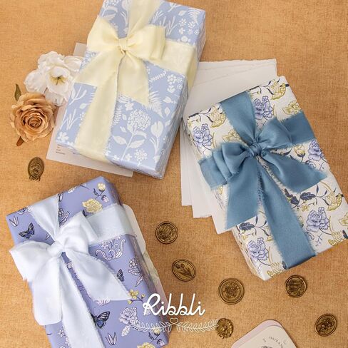 Ribbli Floral Birthday Wrapping Paper Mini Roll, 3 Rolls Sage Green Vintage Flower Mother’s Day Gift Wrap for Women Girl Friend Wedding - 17 inch x 120 inch(10feet) Per Roll in Kuwait