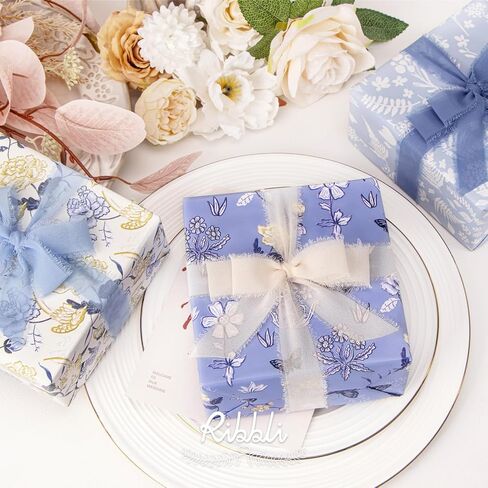 Ribbli Floral Birthday Wrapping Paper Mini Roll, 3 Rolls Sage Green Vintage Flower Mother’s Day Gift Wrap for Women Girl Friend Wedding - 17 inch x 120 inch(10feet) Per Roll in Kuwait