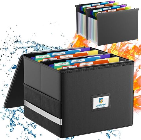 صندوق ملفات مقاوم للحريق مع مجلدات ملفات معلقة، جيوب أكوردية مقاس 7 × 1.2 بوصة، منظم ملفات معلق لحجم الحروف، خطاف قابل للسحب، علامة تبويب 1/3 قطع (مجلدات + صندوق - 12.6 بوصة × 7.8 بوصة × 9.8 بوصة) in Saudi Arabia