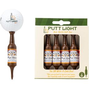 Beer Bottle Golf Tees, Virtually Unbreakable and Recyclable Plastic Golf Tee 6 Pack, Golf Gift for Men, Bachelor Party Novelty Gift, for Golfers,3-1/4" Tall (PuttWiser)