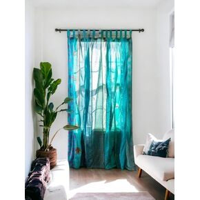 Home Decorative Silk Sari Curtains Unique Patchwork Design Light Filtering Window Panels for Living Room and Bedroom 84-inch Length (Pink)