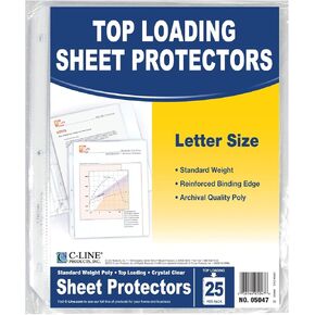 C-Line Top Loading Standard Weight Poly Sheet Protectors, Clear, 8.5 x 11 Inches, 50 per Box (62037)