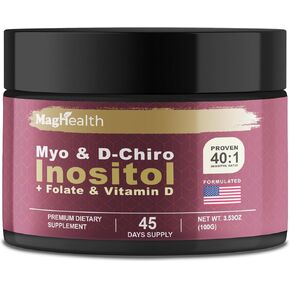 Inositol Supplement - Myo-Inositol & D-Chiro Inositol + Folate and Vitamin D - 40:1 Ratio - 45 Day Supply - PCOS Supplements, Menstrual and Fertility Support | Great Alternative to Inositol Capsules