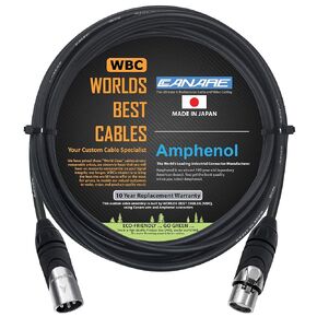 WORLDS BEST CABLES 12 Foot - Canare L-4E6S, Star Quad Balanced Male to Female Microphone Cables with Amphenol AX3M & AX3F Silver XLR Connectors - Custom Made