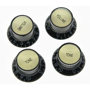 KAISH 4x Guitar Reflector Knobs Black with Gold Cap Top Hat Knobs For Epi Les Paul SG
