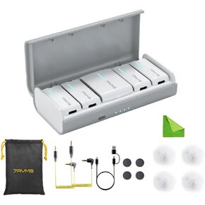 iRay DW40 Wireless Lavalier Microphone with Four Transmitters One Charging Case Support AI Denoise, 48kHz/24bit Recording for Video Vlog, Interview, Live Streaming, Podcasting-White