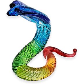 WitnyStore Tiny 3½" Long Lime Green Yellow Dots Snake Figurine - Collectible Animal Art - Colored Hand Blown Painted Glass Miniature Table Decor Crystal Serpent Cobra Reptile Colorful Gifts Souvenirs