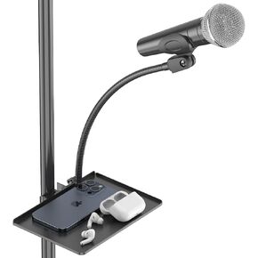 صينية حامل للميكروفون، رف صينية حامل للميكروفون مع حامل ميكروفون ذو رقبة معقوفة، مشبك على الصينية متوافق مع معظم حوامل الميكروفون حامل ثلاثي القوائم/حامل أوراق الموسيقى لتسجيل البث المباشر لمرحلة الاستوديو in Kuwait