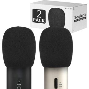 Geekria for Creators Foam Windscreen for 1.6" Diameter Microphones, Antipop Foam Cover, Mic Wind Cover, Sponge Foam Filter Compatible with TZ Stellar x2, Mackie EM-91C, Behringer (Black / 2 Pack)