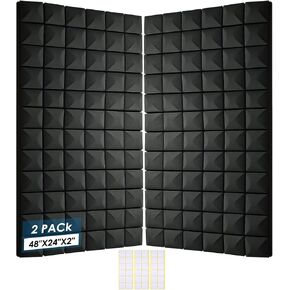 4 Pack Acoustic Panels, 48 x 24 x 2" Sound Proof Foam High Density Studio Wedge Tiles Fire Resistant Acoustic Panels for Home,Office, Recording Room, Studio (Black-4 Pack)