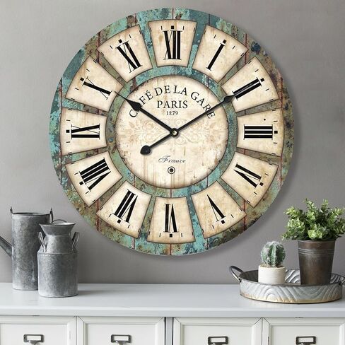 14" Decorative Clock, Wooden [Sunflower] Cafe Bar Lancaster Paris Wall Clock Retro Styled Non-Ticking Home Decor (HQ5, 14-in) in Saudi Arabia