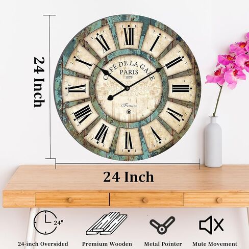14" Decorative Clock, Wooden [Sunflower] Cafe Bar Lancaster Paris Wall Clock Retro Styled Non-Ticking Home Decor (HQ5, 14-in) in Saudi Arabia