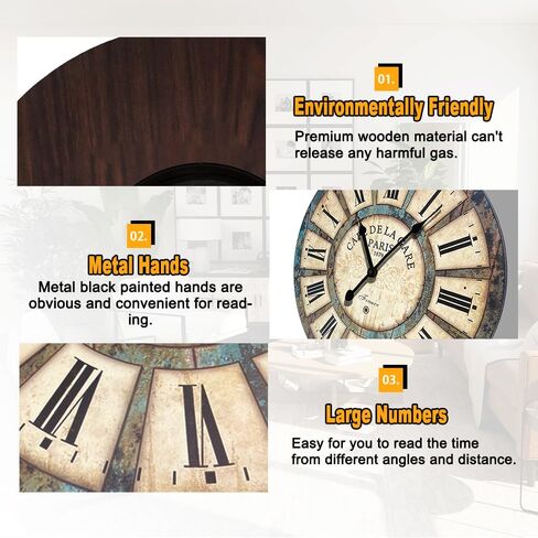 14" Decorative Clock, Wooden [Sunflower] Cafe Bar Lancaster Paris Wall Clock Retro Styled Non-Ticking Home Decor (HQ5, 14-in) in Saudi Arabia