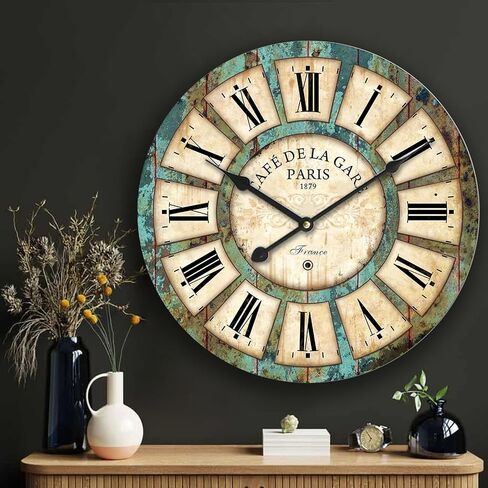 14" Decorative Clock, Wooden [Sunflower] Cafe Bar Lancaster Paris Wall Clock Retro Styled Non-Ticking Home Decor (HQ5, 14-in) in Saudi Arabia