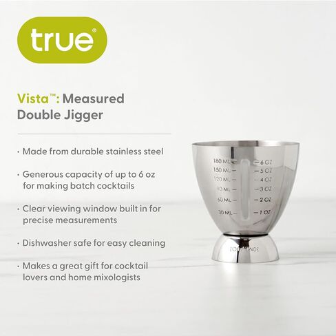 True Double Jigger with Acacia Handle, Bar Supplies, Drink Tools, Craft the Perfect Cocktails, 1oz & 1.25oz Capacities, Stainless Steel in Saudi Arabia