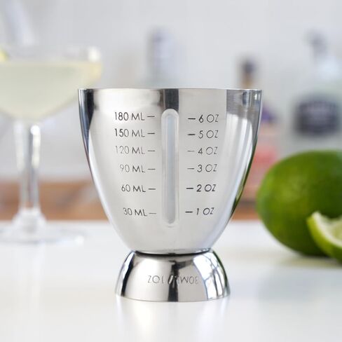 True Double Jigger with Acacia Handle, Bar Supplies, Drink Tools, Craft the Perfect Cocktails, 1oz & 1.25oz Capacities, Stainless Steel in Saudi Arabia