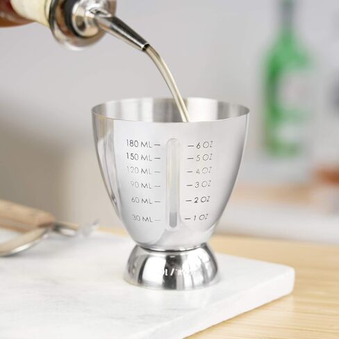 True Double Jigger with Acacia Handle, Bar Supplies, Drink Tools, Craft the Perfect Cocktails, 1oz & 1.25oz Capacities, Stainless Steel in Saudi Arabia