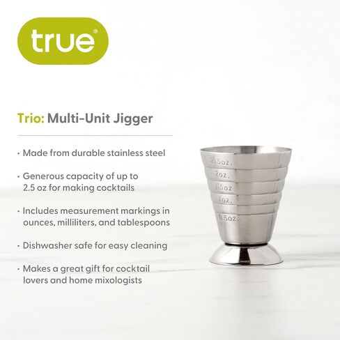 True Double Jigger with Acacia Handle, Bar Supplies, Drink Tools, Craft the Perfect Cocktails, 1oz & 1.25oz Capacities, Stainless Steel in Saudi Arabia