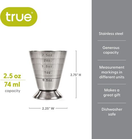 True Double Jigger with Acacia Handle, Bar Supplies, Drink Tools, Craft the Perfect Cocktails, 1oz & 1.25oz Capacities, Stainless Steel in Saudi Arabia