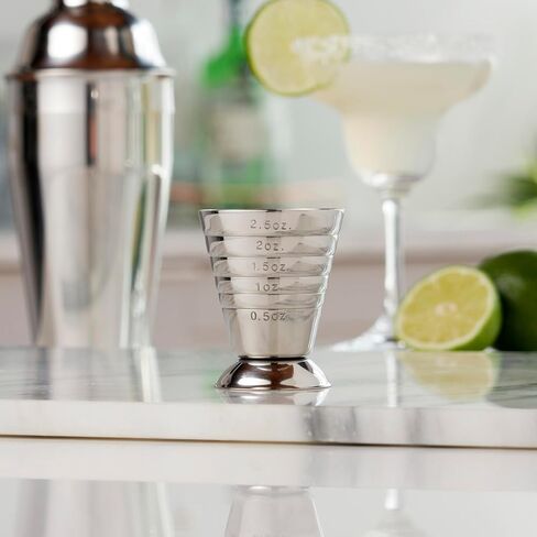 True Double Jigger with Acacia Handle, Bar Supplies, Drink Tools, Craft the Perfect Cocktails, 1oz & 1.25oz Capacities, Stainless Steel in Saudi Arabia