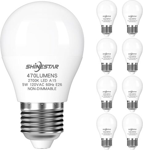 SHINESTAR 8-Pack Ceiling Fan Light Bulbs, 5 Watt (40W Equivalent), E26 Base, A15 Shape LED Bulb, 5000K Daylight White, High CRI 80+, Non-Dimmable in Saudi Arabia