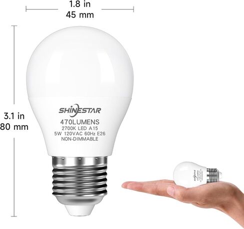 SHINESTAR 8-Pack Ceiling Fan Light Bulbs, 5 Watt (40W Equivalent), E26 Base, A15 Shape LED Bulb, 5000K Daylight White, High CRI 80+, Non-Dimmable in Saudi Arabia