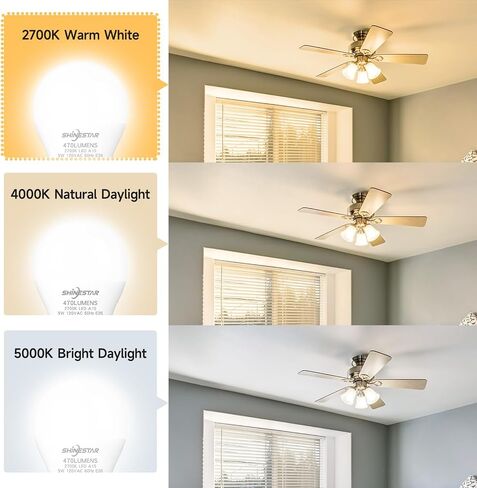 SHINESTAR 8-Pack Ceiling Fan Light Bulbs, 5 Watt (40W Equivalent), E26 Base, A15 Shape LED Bulb, 5000K Daylight White, High CRI 80+, Non-Dimmable in Saudi Arabia