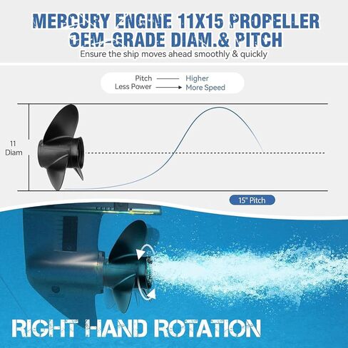 Qiclear 10 5/8 x12 OEM ترقية المروحة الخارجية المصنوعة من الألومنيوم تناسب Mercury Motos 30-70HP/25hp Bigfoot (4 Stroke)، Ref.Parts No.48-73134A45,13 Spline Tooth، Rh in Kuwait