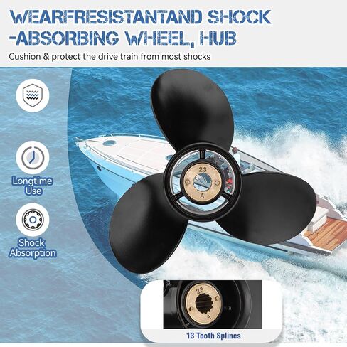 Qiclear 10 5/8 x12 OEM ترقية المروحة الخارجية المصنوعة من الألومنيوم تناسب Mercury Motos 30-70HP/25hp Bigfoot (4 Stroke)، Ref.Parts No.48-73134A45,13 Spline Tooth، Rh in Kuwait
