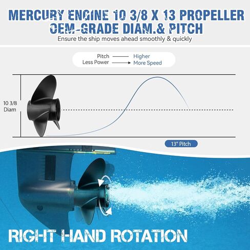 Qiclear 10 5/8 x12 OEM ترقية المروحة الخارجية المصنوعة من الألومنيوم تناسب Mercury Motos 30-70HP/25hp Bigfoot (4 Stroke)، Ref.Parts No.48-73134A45,13 Spline Tooth، Rh in Kuwait
