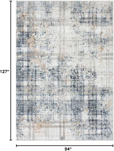 LUXE WEAVERS Distressed Plaid Abstract Modern Farmhouse Blue 5x7 Area Rug in Saudi Arabia